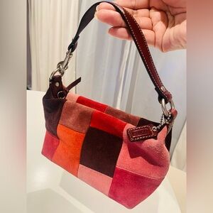 🩷🎀 ❤️🩷 Limited Edition Pink Red Coach Suede Patchwork Mini Pochette Bag 🎀🩷❤️🩷